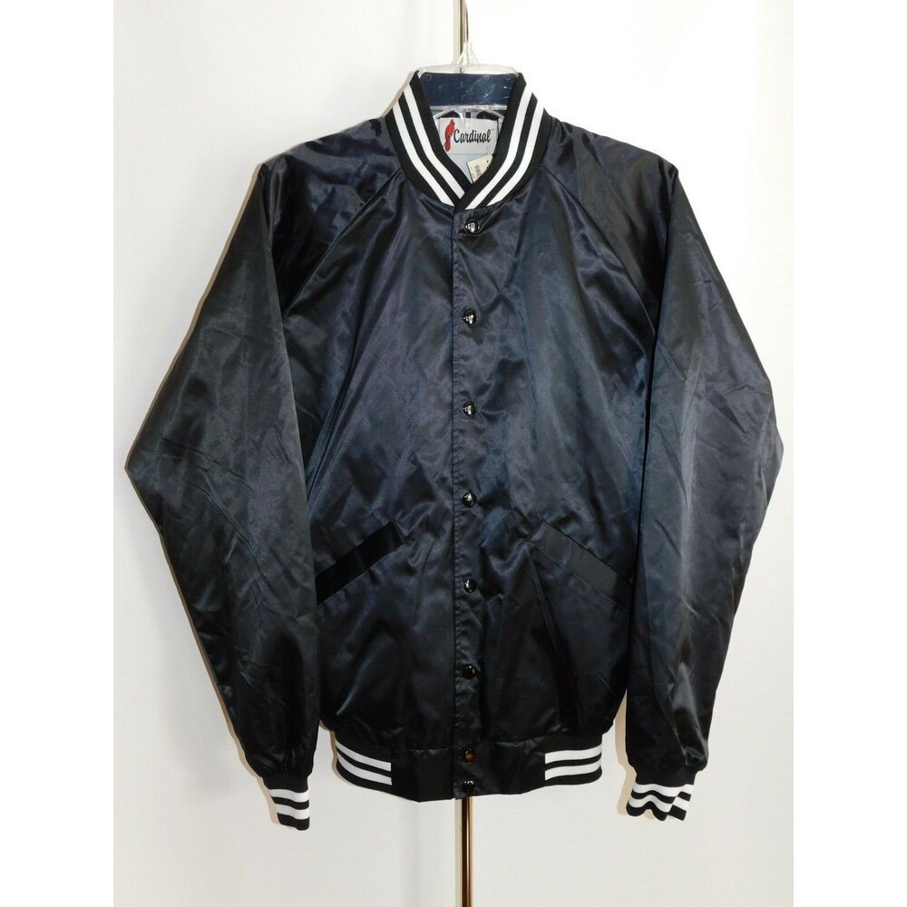 VINTAGE Cardinal Snap Front Bomber Lined Jacket Black Size Small